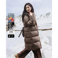 【个性撞色】2024冬款连帽抽绳系带袖子分割线装饰长款羽绒女