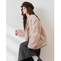 2024冬季女无领仿羊羔毛外套温柔百搭气质韩版休闲通勤潮流