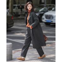 【格雷系双排扣】2024冬款V领开门襟插袋长袖中长款呢大衣