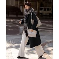 【深灰老钱风】2024冬款V领开门襟基础百搭长袖长款呢大衣女