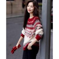 【北欧美学诗篇】冬复古费尔岛撞色提花线衫落肩遮肉针织衫女上衣