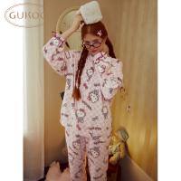 Gukoo/果壳睡衣冬季HelloKitty联名新款甜美保暖女士家居服套装D