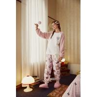 Gukoo/果壳睡衣圆领秋冬加厚女士珊瑚绒新款mikko卡通家居睡衣