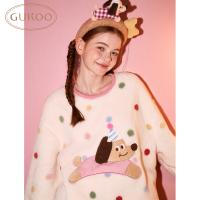 Gukoo/果壳睡衣冬季加绒舒适波点小狗珊瑚绒女家居服套装可外穿