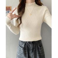 2024冬季女中高领木耳边净色长袖打底衫休闲简约气质百搭