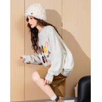 2024冬季女圆领前胸彩色字母毛线衫毛衣减龄百搭韩版休闲可爱