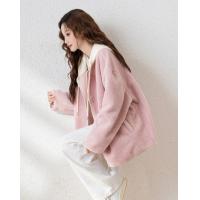 2024冬季女连帽拼接仿羊羔毛外套温柔百搭气质韩版休闲慵懒风