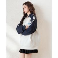 2024秋季女立领插肩袖撞色前胸字母卫衣学院风减龄百搭休闲