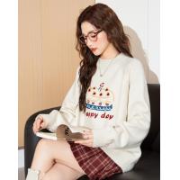 2024冬季女圆领前胸图案套头毛线衫毛衣减龄百搭可爱休闲韩版