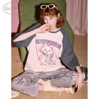 Gukoo/果壳睡衣女春秋款玛丽猫联名新款可爱纯棉女士家居服套装C