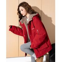 2024冬季女连帽袖子绣花章拼接棉衣休闲百搭韩版时尚潮流