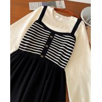 2024秋冬女撞色气质假俩件长袖毛衣连衣裙温柔气质优雅高级感