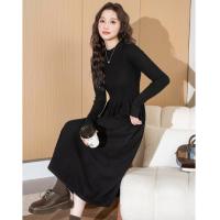 24冬女圆领针织净色百搭打底中长款连衣裙简约气质潮流