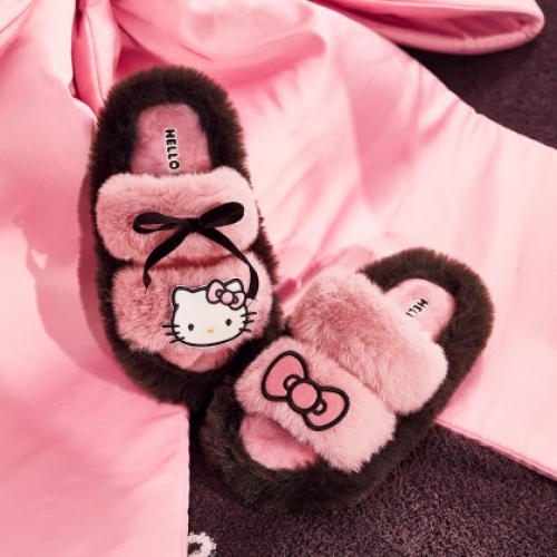 【HelloKitty】秋冬拖鞋女毛毛拖鞋可外穿居家拖鞋