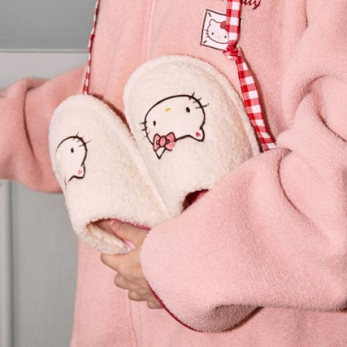 【HelloKitty联名】拖鞋女居家秋冬高级毛毛棉拖鞋