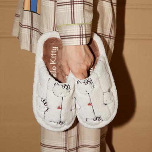 【HelloKitty联名】拖鞋女居家秋冬高级毛毛棉拖鞋