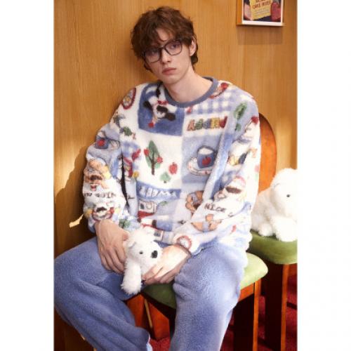 【原创IP】睡衣男秋冬加厚北极绒派对小狗系列家居服套装