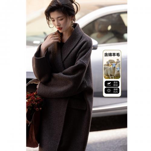 【韩风大女主】冬季静奢老钱绵羊毛双面呢温暖舒适大衣外套女长款