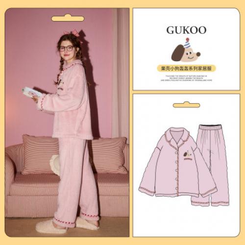 Gukoo/果壳【原创IP】情侣睡衣女秋冬加厚北极绒家居服套装外穿高级感