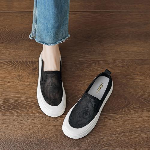 2024夏季时尚简约仙女蝴蝶透气网面厚底通勤日常一脚蹬渔夫鞋