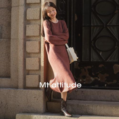 【肉桂普洱】秋冬美拉德色纯系 时尚圆领经典百搭长袖针织连衣裙