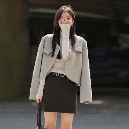 【甜酷辣妹风】秋冬款 气质休闲纯色简约百搭格雷系星空尼短半裙