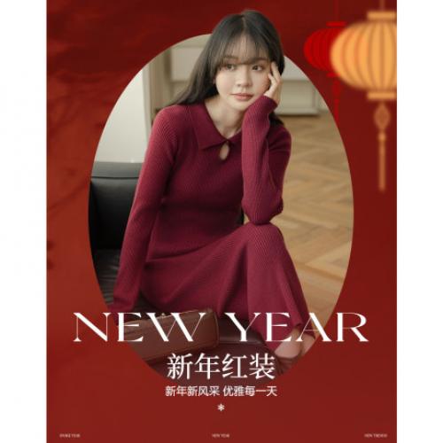 【新中式贺岁】秋冬国风古典镂空盘扣翻领藏肉气质连衣裙女式长款