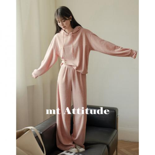 【减龄粉套装】2024冬款毛巾布简约连帽卫衣松紧阔腿裤套装