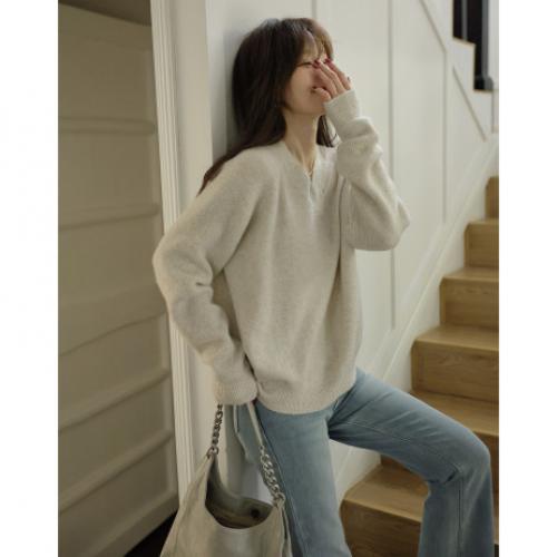 【时髦小v领】2024冬款时尚经典v领套头长袖针织衫女