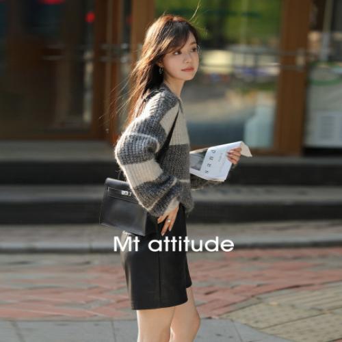 【格雷系】2024年冬季新款韩版时尚慵懒复古撞色套头长袖线衫