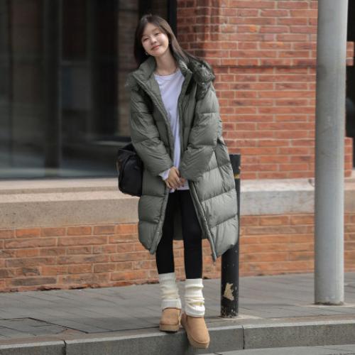 【韩系简约】2024冬款时尚简约可脱卸带帽长款羽绒服女