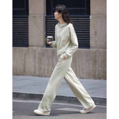 【浅豆绿休闲套装】2024秋高领连帽卫衣+直筒休闲裤基础简约