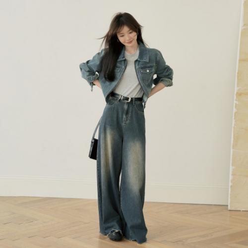 【日系街头风】2024秋季款 气质休闲复古色系牛仔拉链短外套