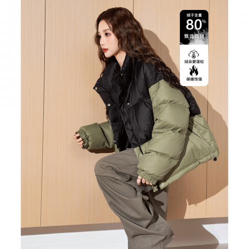 2024冬季女立领拼接短款羽绒服轻暖舒适休闲百搭外套