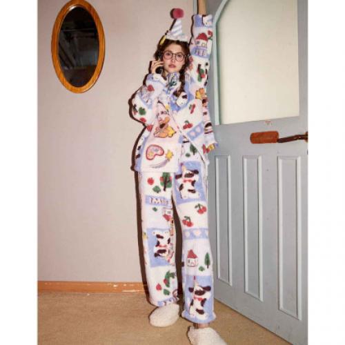 Gukoo/果壳睡衣女秋冬牛奶绒舒适保暖情侣家居服套装可外穿S724426203505