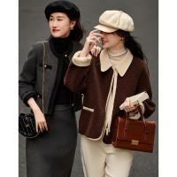 【温暖纪念日】冬简约风仿羊羔绒复合棉衣撞色翻袖口棉服短外套女