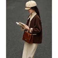 【温暖纪念日】冬简约风仿羊羔绒复合棉衣撞色翻袖口棉服短外套女