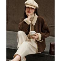 【温暖纪念日】冬简约风仿羊羔绒复合棉衣撞色翻袖口棉服短外套女