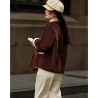 【温暖纪念日】冬简约风仿羊羔绒复合棉衣撞色翻袖口棉服短外套女