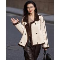 【青春纪念册】冬学院风复合聚酯摇粒绒翻袖口拼色棉衣外套女短款