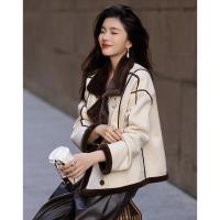 【青春纪念册】冬学院风复合聚酯摇粒绒翻袖口拼色棉衣外套女短款