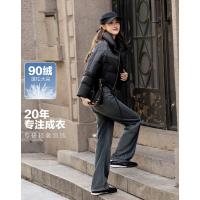 【雪山都市】冬轻奢90鸭绒400T春亚纺抽绳拼接短款羽绒服女