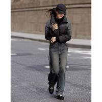 【雪山都市】冬轻奢90鸭绒400T春亚纺抽绳拼接短款羽绒服女