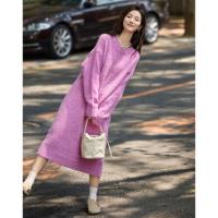 【松弛简约针织裙】2024冬款H版型玫紫色宽松显瘦减龄连衣裙