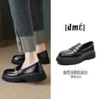 2024年春季新款简约百搭英伦风金色马鞍扣圆头深口乐福鞋女单鞋