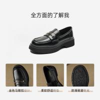 2024年春季新款简约百搭英伦风金色马鞍扣圆头深口乐福鞋女单鞋