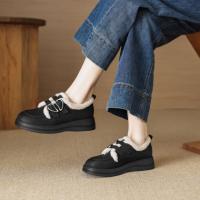 2024温暖冬日时尚百搭舒适休闲复古圆头毛领字母爱心扣毛毛鞋