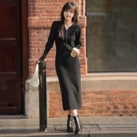 【气质V领长裙】2024冬款优雅纯色长袖线衫连衣裙