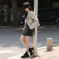 【格雷系】2024年冬季韩系宽肩撞色工艺线双面呢羊毛外套大衣