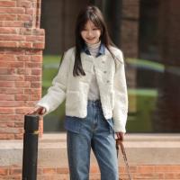 【奶油慕斯】秋冬 新中式精致盘扣基础款圆领纯色仿羊羔毛外套